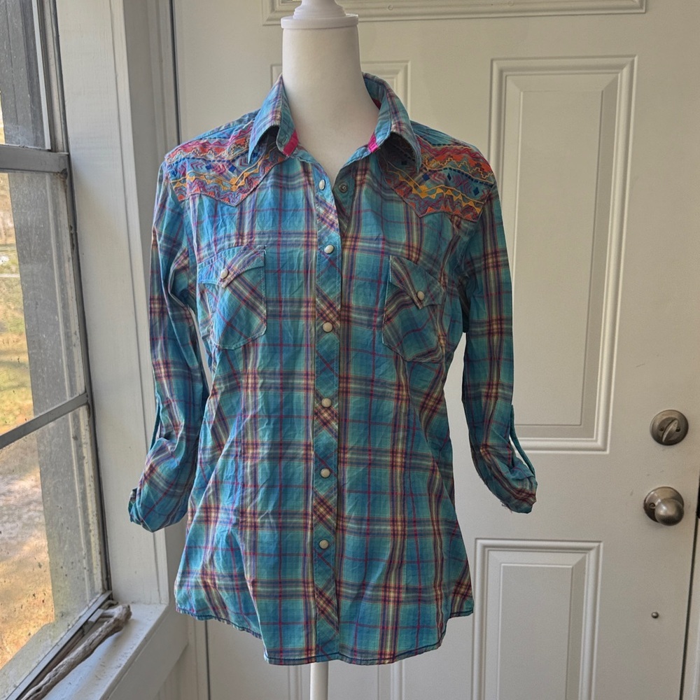 Panhandle Rough Stock Western Sz M Colorful Plaid Button-Up Shirt